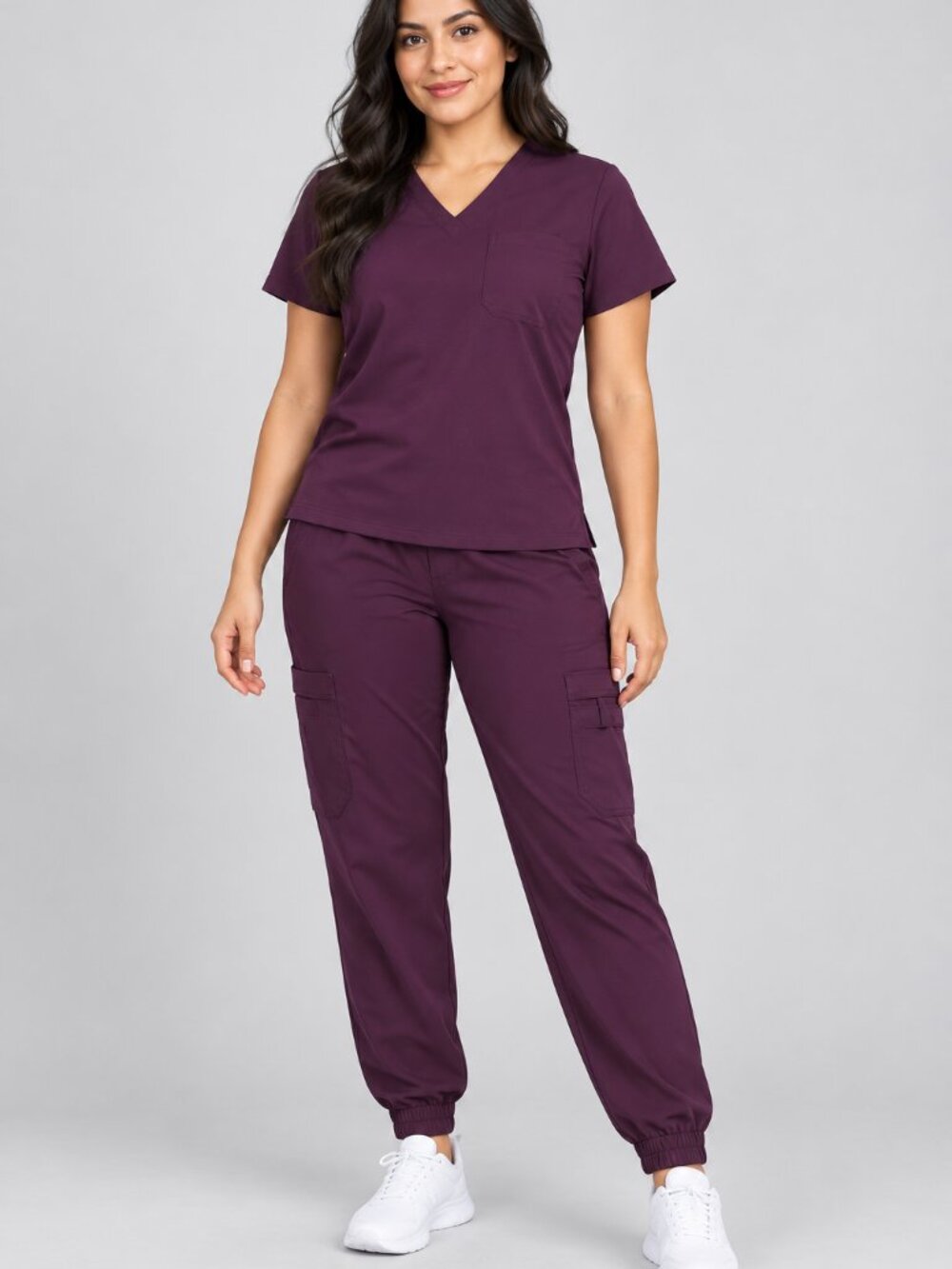 Movement Butter-Soft Wine Scrub Set M V-Neck Top Cargo Jogger Pants